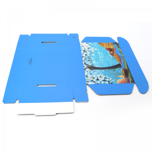 Tuck Subscription Shoe Packaging Print värillinen aallotettu paperi merenkulkuinen sininen mukautettu logo postimerkki