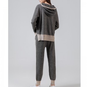 Muodikas rento urheilu tyylineuloa villapaita Kaksi kappaletta huppari asetettu 69053#