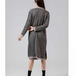 Muodikas rento Joker QianbirdCheck Villa Neulottu pitkäneuletakki takki 69069#