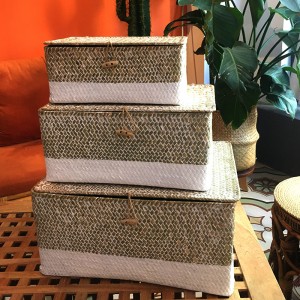 Seaweed kudottu laatikko, jossa on katettu varastointi