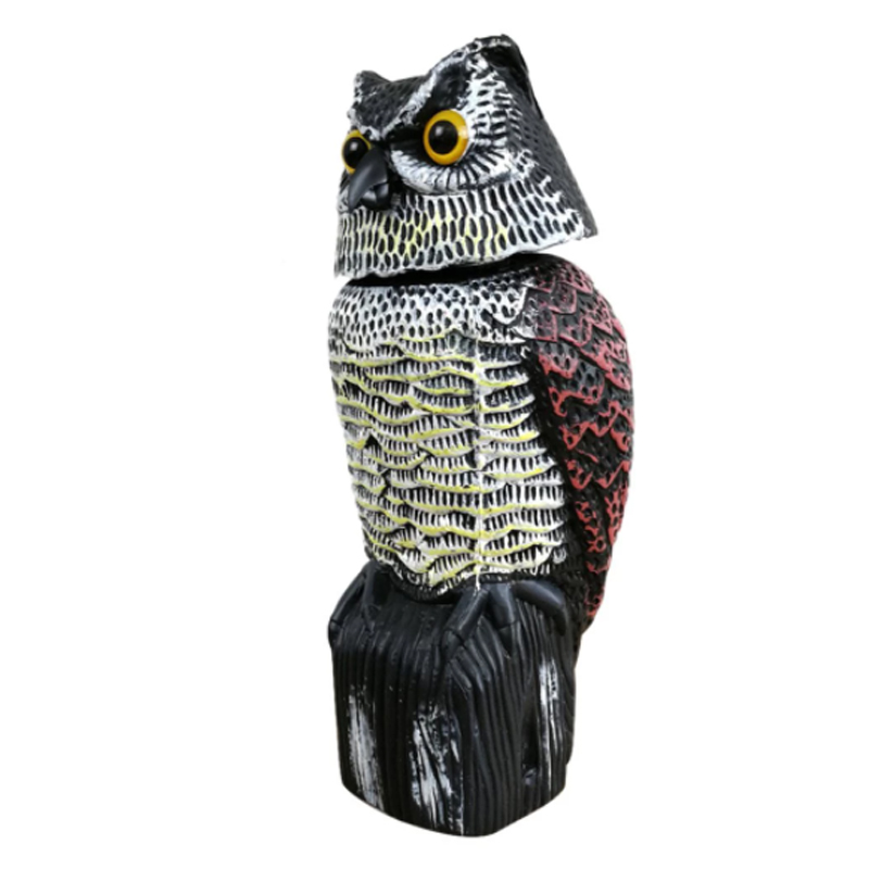 Realistinen lintu Shower Plastic Owl Scarecrow pyörivä pää ja ääni puutarhan piha lintu hylkivä ulkona tuholaistorjunta