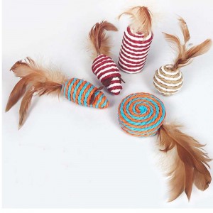 Pet Wooden Rod Feather Funny Cat Stick Yhdistelmä Cat Toy Set Box Seven-Piece hiiri sisal pallo hauska kissan artefakti