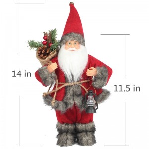 14 tinch seisoo punainen Santa Claus Ornamentti koristelu Figurine, jossa öljyvalaisin ja mäntykartio pussiin joulun lomajuhlat