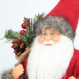 14 tinch seisoo punainen Santa Claus Ornamentti koristelu Figurine, jossa öljyvalaisin ja mäntykartio pussiin joulun lomajuhlat