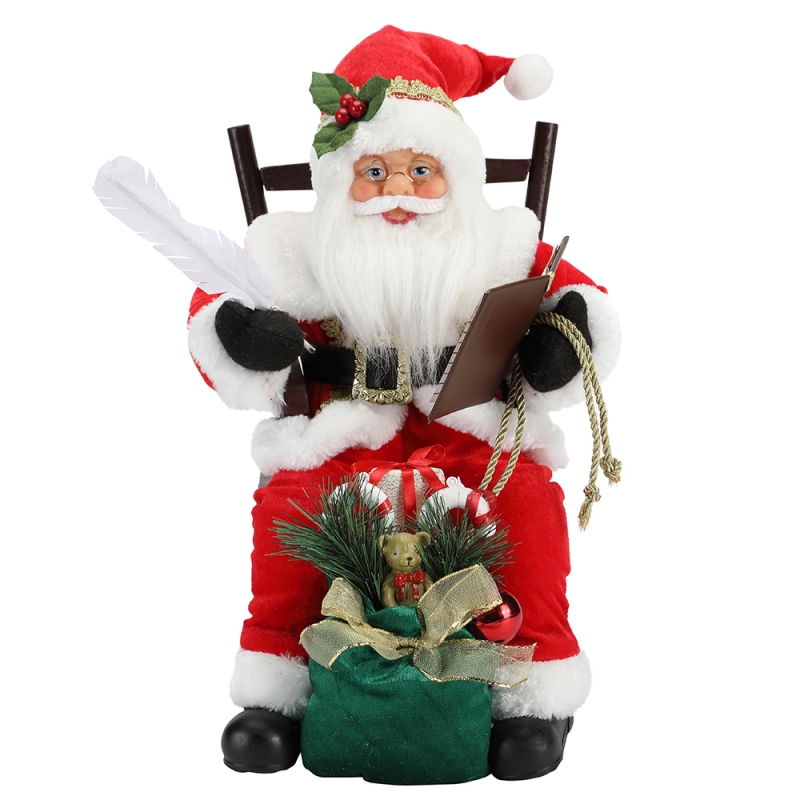 45cm Santa Claus istuu tuolin kirjoittaminen ja lukeminen Kirjan koristelu Figurine Collection Fabric Holiday Festival Custom tuote