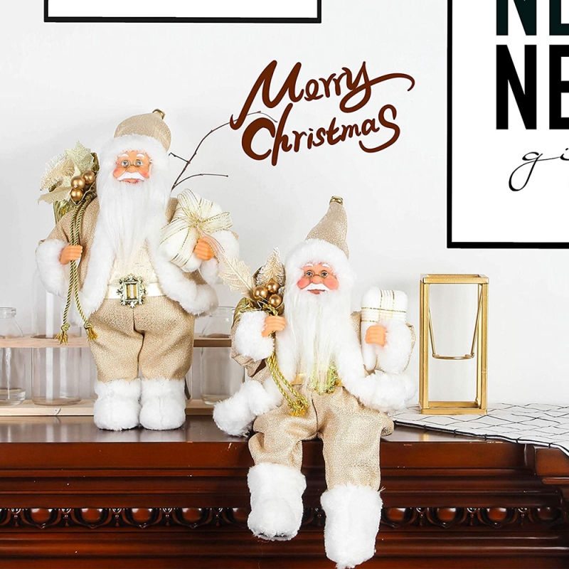 12 tuuman istuu Golden Santa Claus Figurine, jossa lahjakassi lehdet ja laatikko yllään valkoiset kengät joulu loma sisustus