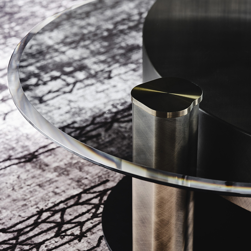 Italialainen muotoilu moderni pyörivä lasipuoli tabel kultametalli ruostumattomasta teräksestä valmistettu ylellinen pyöreä sohvapöytäsetti