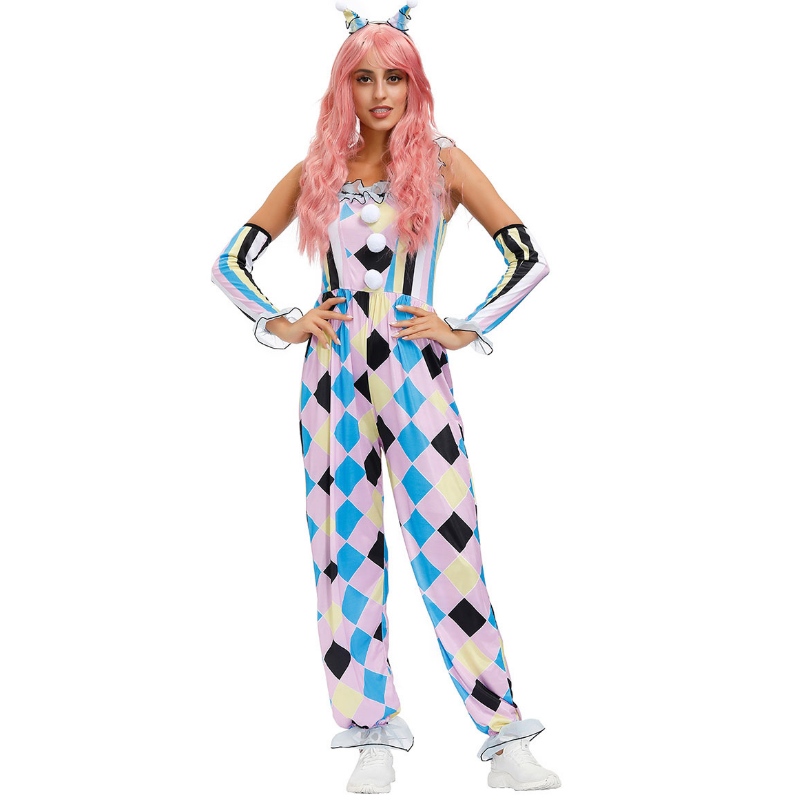 Carnival Clown -pukut Circus Jumpsuit -hansikkaat 3 -osainen sarja