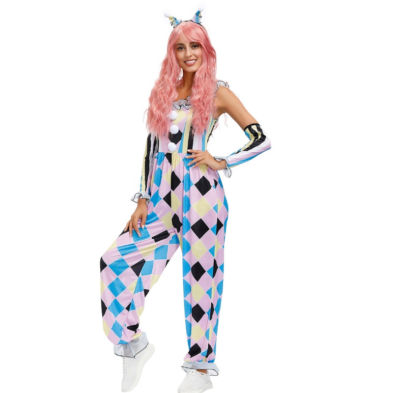 Carnival Clown -pukut Circus Jumpsuit -hansikkaat 3 -osainen sarja