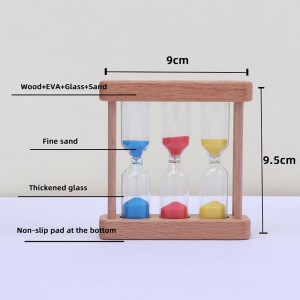 Tehdas voidaan räätälöidä 3 tuolilasi puun lasihiekka -ajastin keittiön ruoanlaittoon eurooppalaisen luovan puun metalli pyörivä tiimalasi -ajastin