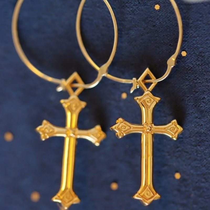 18K Gold Cross -muotikorvakorutnaisille