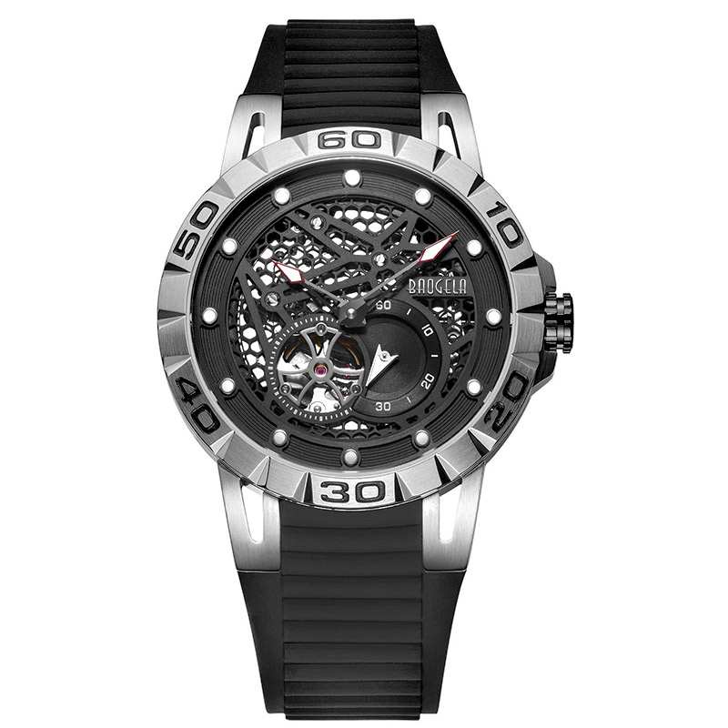 Baogela New Top Brand Luxury Men \\'s Watches Skeleton Automaattinen mekaaninen kello miesten vedenpitävä rannekello 6772 Black