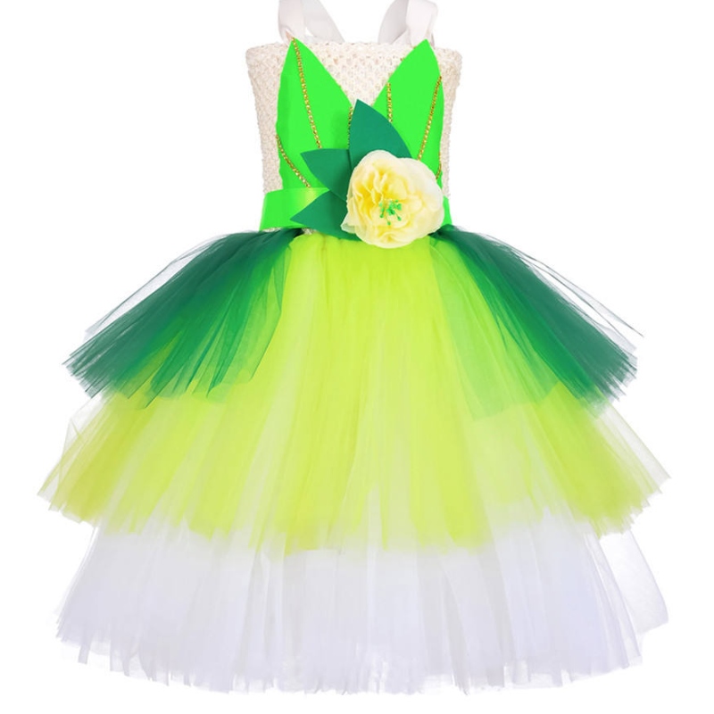 Halloween Cosplay Princess Baby Girls Party Green Flower Fairy Tinker Bell Dress Elf -puku perhonen siipien kanssa