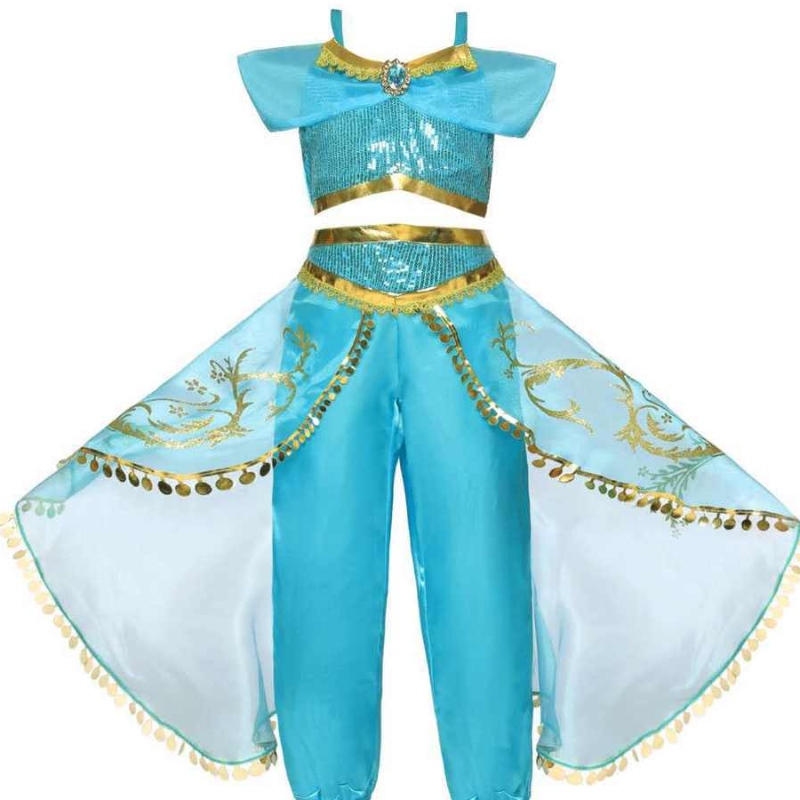 Tytöt fancy mekko lasten halloween puku cosplay vaatteet lil girls prinsessa jasmine juhlapuku