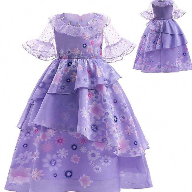 Baige cosplay Isabella Purple Anime Encanto Dress Carnival Party Princess -puku tytöille