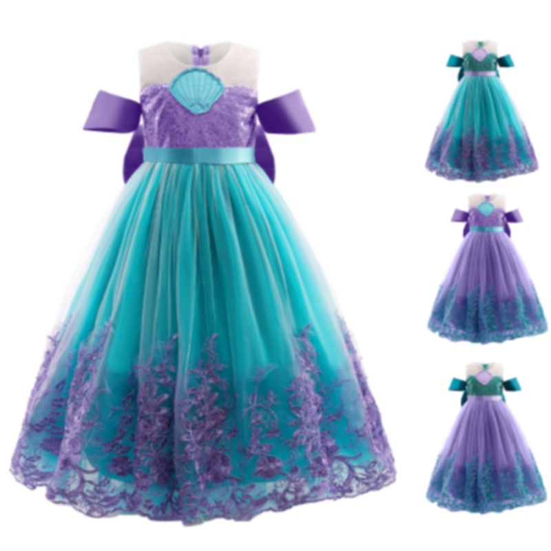 Merenneito prinsessa tyttö mekko lapset Halloween cosplay -puvut tyttövauva violetti mekko lapset syntymäpäiväjuhlat vaatteet tutu mekko