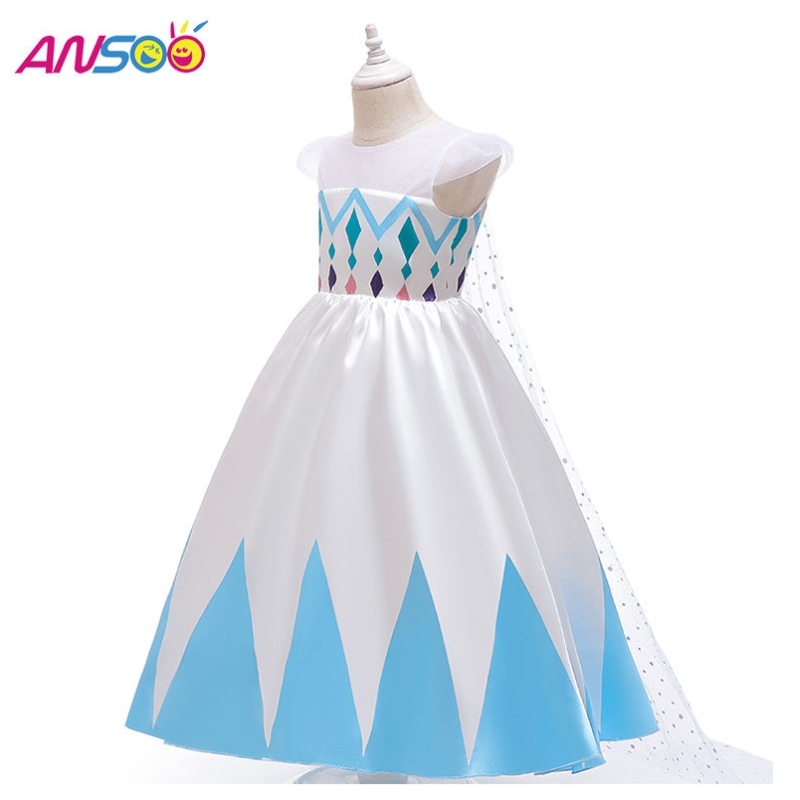 Ansoo uusi tukkumyynti Sarjakuva Elsa White Princess for Girls -mekot Halloween -pukut tytöille