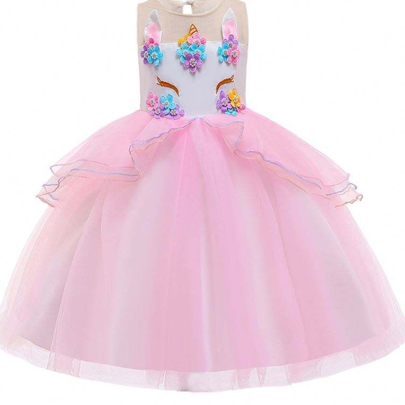 Tukkumyynti vauvan kangaslapset yksisarvinen pallopuku Frock Design Girl Party Dresses DJS006