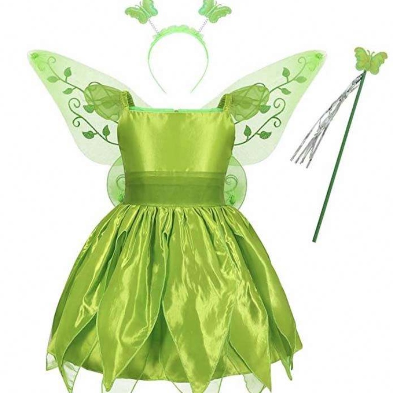 Toddler Kid Halloween Cosplay Syntymäpäiväasut Sarja Tanssiva Butterfly Green Fairy Wing Tinker Bell Dress 2-10T HCTB-001