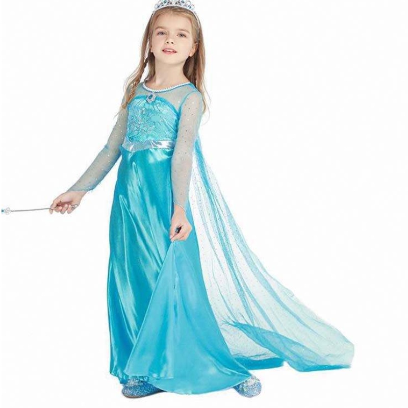 Lasten Wear Kids Party Cosplay -puku pitkähihainen Sequin Girl Elsa -mekko setti uusi Elsa Anna Dress 3-8T HCGD-001