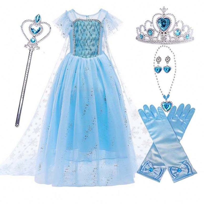 Huippulaatuinen pienet tytöt Halloween Party Blue Elsa Princess Dress HCGD-018