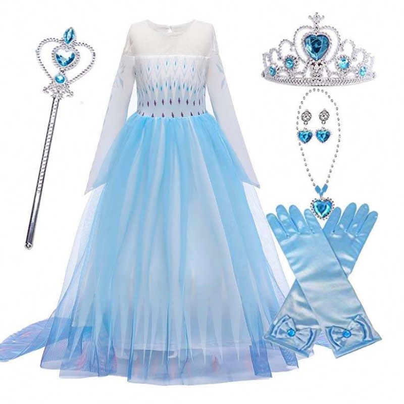 Halloween Carnival Birthday Party Cosplay asut Ice 2 pitkähihainen Elsa-mekko tytöille HCGD-009