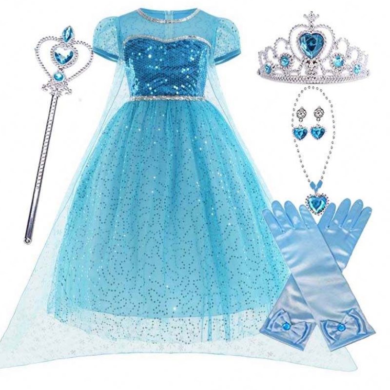 Pikku prinsessa kaikki yhdessä sarjassa kruunu sauvahansikkaat Halloween Elsa cosplay -puku lisävarusteilla HCGD-026