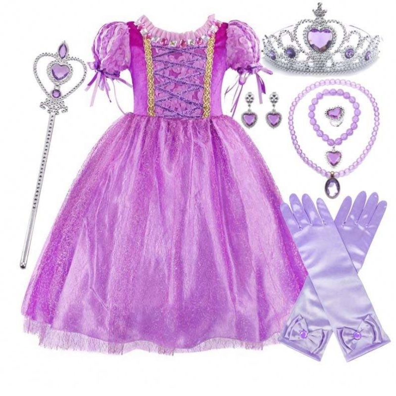 Gadgets 2022 Little Girls Purple Color Rapunzel Princess -mekko asusteilla HCRS-006
