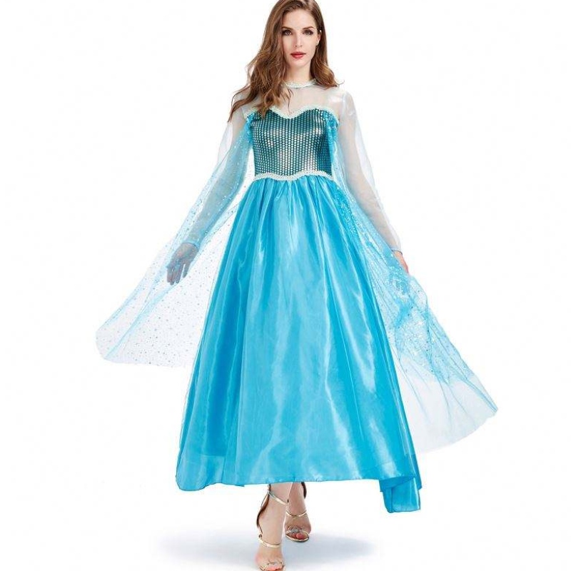 Novedesdes 2022 Halloween Cosplay Fancy Party Dress Up Blue Long Elsa -puku aikuinen HCGD-054