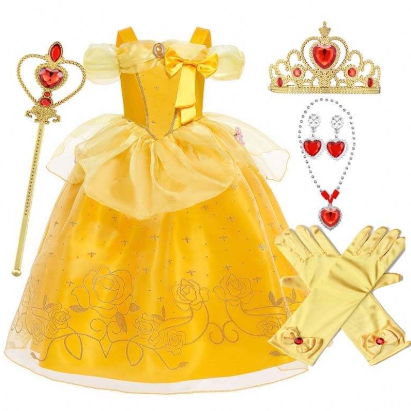 Halloween Christmas asut Little Girl Keltainen kerrostetut klassiset lapset Belle Princess -mekot asusteilla HCBL-005