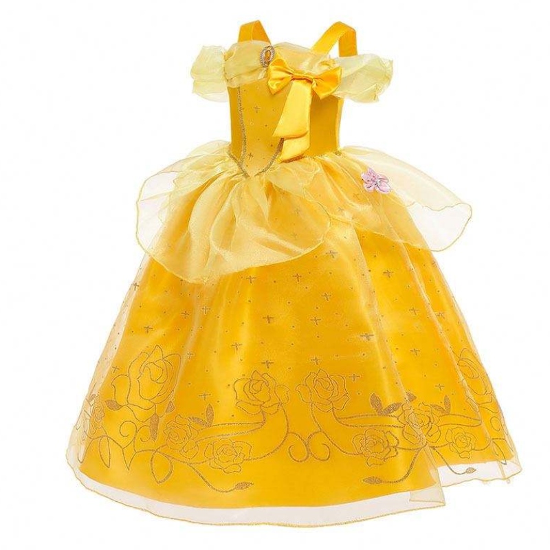 Halloween Christmas asut Little Girl Keltainen kerrostetut klassiset lapset Belle Princess -mekot asusteilla HCBL-005