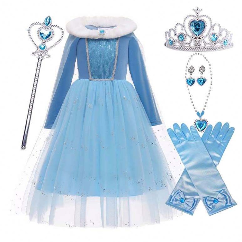 Halloween Cosplay Talvi Lämmin hieno mekko Elsa-mekko cosplay-puku Cape HCGD-045