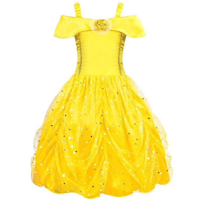 Fancy Halloween Xmas Syntymäpäiväjuhlat Carnival Yellow Ballgown Princess pukeutuu pikkutyttö Belle -mekot HCBL-007