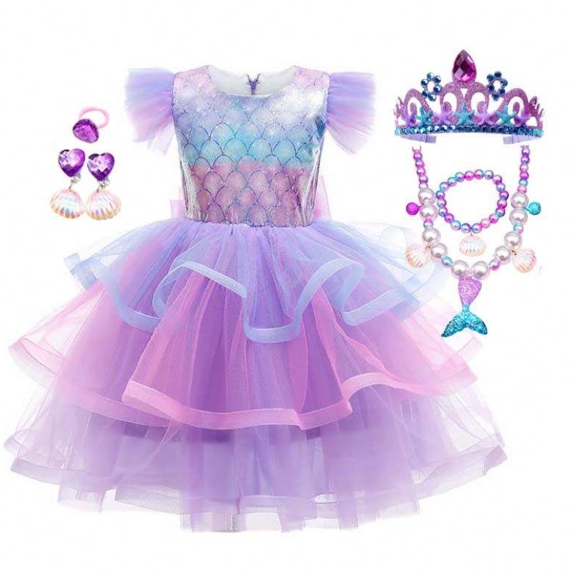 2022 Tyttöjen syntymäpäiväjuhlat Merenneito Crown Kaulakoru Prinsessa Tyttö Mermaid-mekko lapsille tytöt HCMM-004