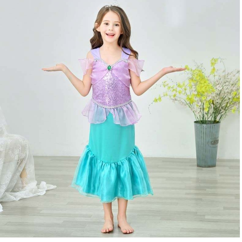 Prinsessa Little Girls Sequins Mermaid -mekko tyttö 6to7 vuotta koruilla HCMM-006