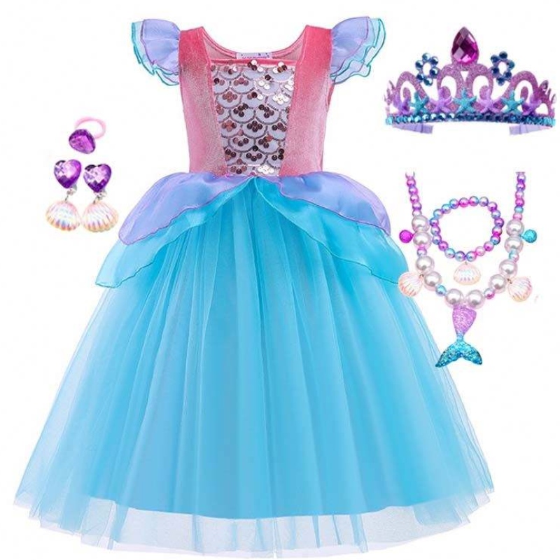 2022 Top Sales Halloween Child Prinsessa Sequins Ariel Blue Dress -puku HCMM-012