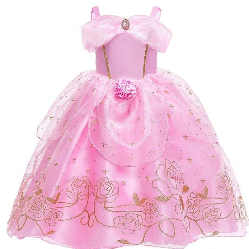 Kid Princess Dress Girl Summer Fancy Party Vaatteet vaaleanpunainen prinsessa Aurora-puku HCSP-012