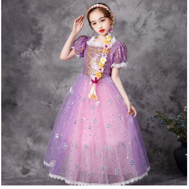 Baige European Style Princess Dress Halloween Party Wear Rapunzel -puku Fluffy Mesh Frock