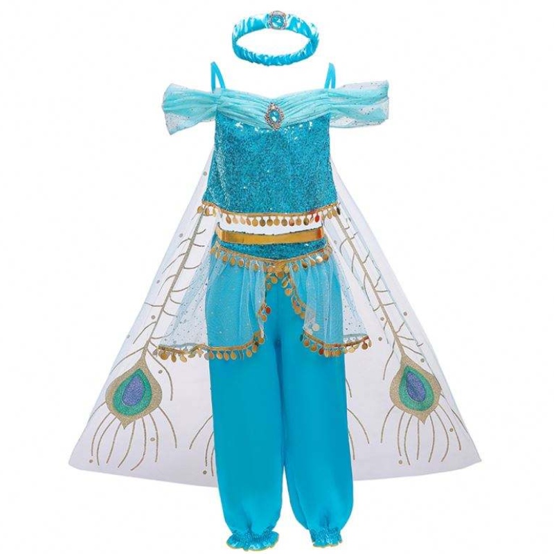 Baige Halloween Prinsessa Jasmine Girl Long Housut Cloak Kids Princess Fancy Puku bx1638