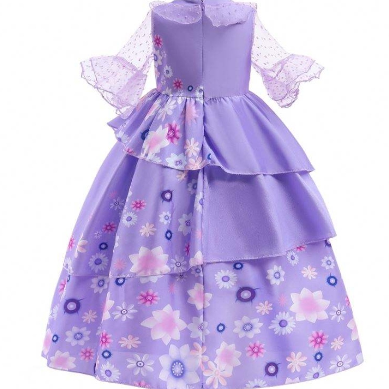 Hot Sale Kids Encanto -elokuvien puku Isabella cosplay Purple Floral Girls Silk Maxi Long mekko