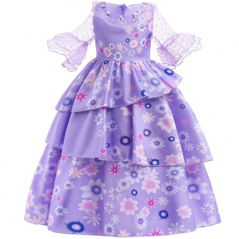 Hot Sale Kids Encanto -elokuvien puku Isabella cosplay Purple Floral Girls Silk Maxi Long mekko