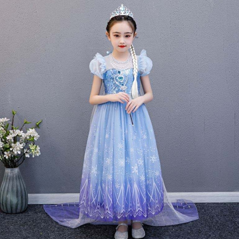 Baige korkealaatuinen Elsa 2 Princess Kids Party Cartoon Cosplay -puku tyttövauva mekko