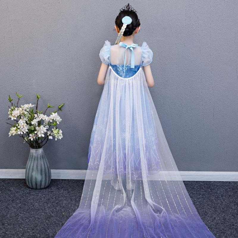 Baige 2021 Uusi Blue Elsa Anna Girl Party Dress Cosplay Dresses Up Princess käsintehty kaulakoru ja pitkä viitta