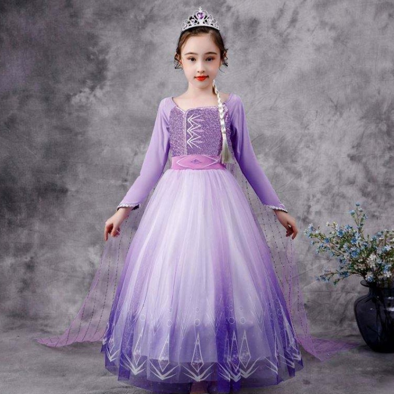 Baige New Elsa -puku 2 tyttöjen prinsessa mekot Snow Queen Birthday Fancy Party Cosplay pitkähihainen asu