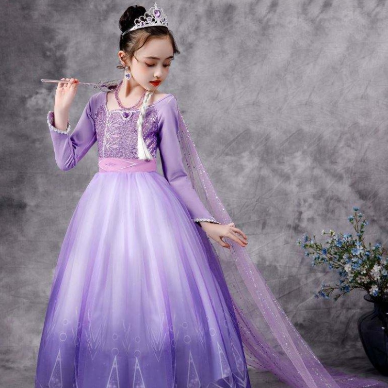 Baige New Elsa -puku 2 tyttöjen prinsessa mekot Snow Queen Birthday Fancy Party Cosplay pitkähihainen asu