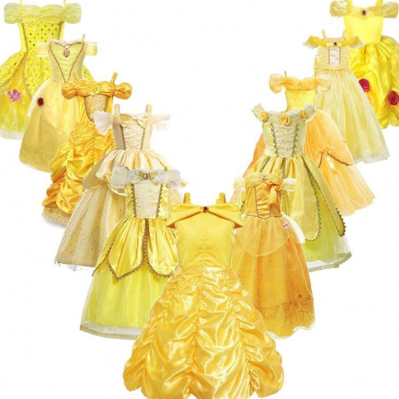 Girls Belle Princess -mekko Kids Belle Cosplay -pukut tyttövauva pukeutuu frock keltainen keltainen mekko taaperolle Halloween -juhlat