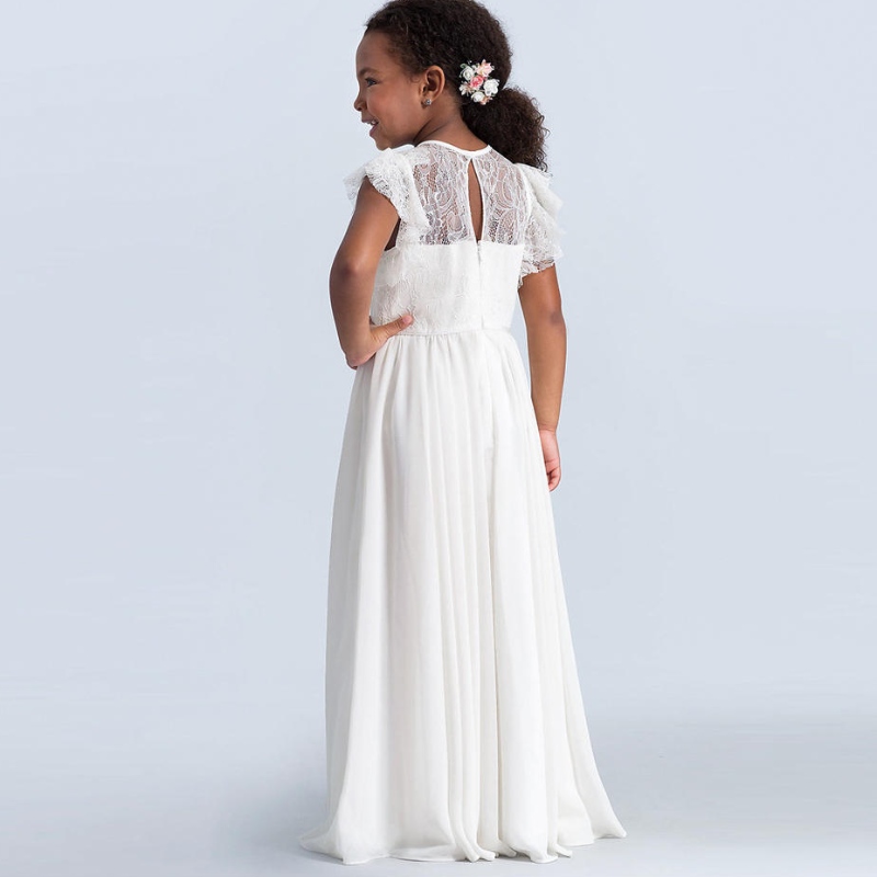 Tyttöjen pitsi maxi -mekko Kids Ruffle Sleeve Princess Tyll -mekot Morsiusneito Ensimmäinen kommunion Kukkahakkut vestidos -mekot