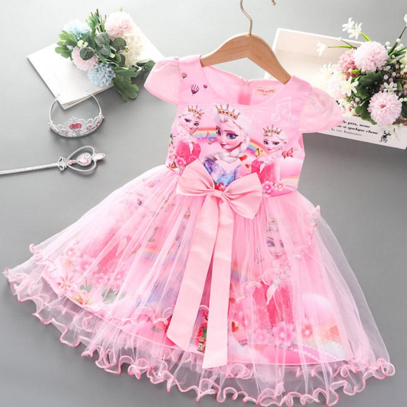 2-8y Girls -mekko Summer Uusi lyhythihainen prinsessa Elsa Mesh Tutu -hame Lasten syntymäpäiväjuhlat cosplay-mekko