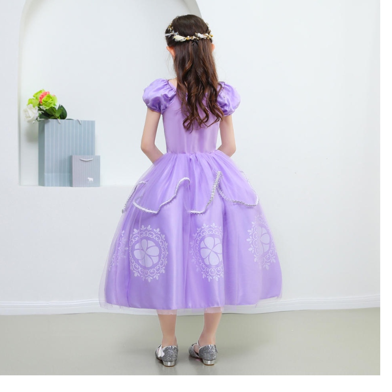 Prinsessa Sofia -mekko tyttölapset Cosplay Puff Sleeve Kerros mekot lapsijuhlat Syntymäpäivä hääpallopuku