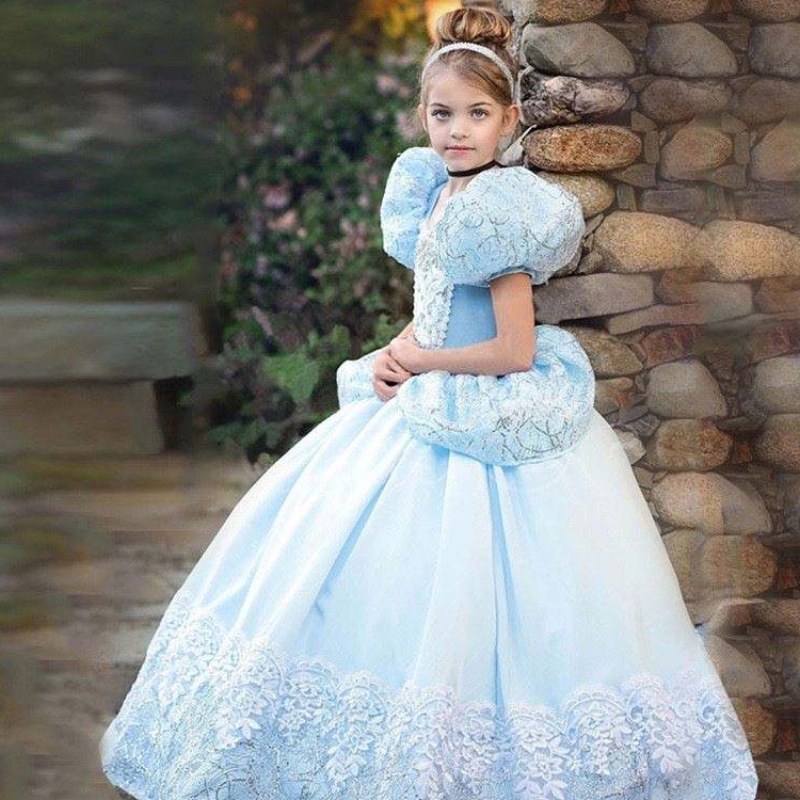 Sininen prinsessamekko tytöille Halloween Party Cosplay -puku Kids Prinsessa pukeutua